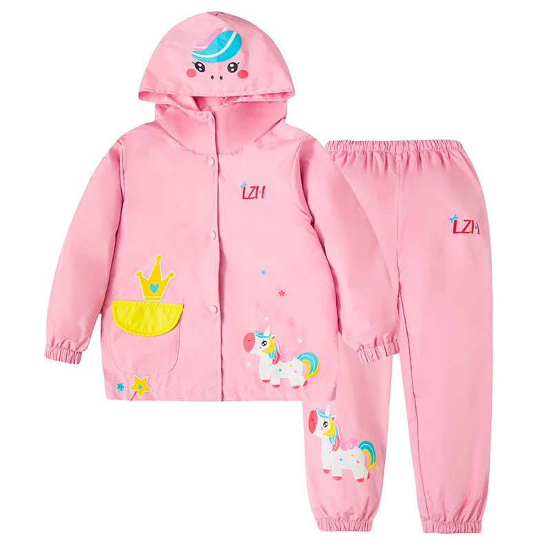 Toddler Girls Clothing New Raincoat+Pants Suits Boys Cartoon Spring Autumn Long Sleeve Tracksuits Waterproof Costume 2 4 6 Years