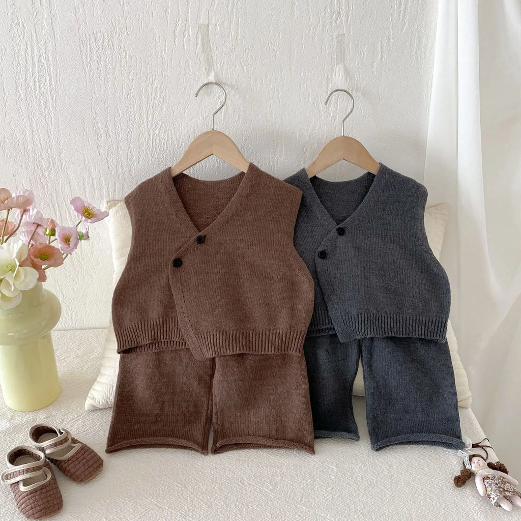 1-6Y Kids Clothing Set Knit Vest And Wide Leg Pants 2 Pcs Boys Clothing Set Brief Style Girls Sweater Suit