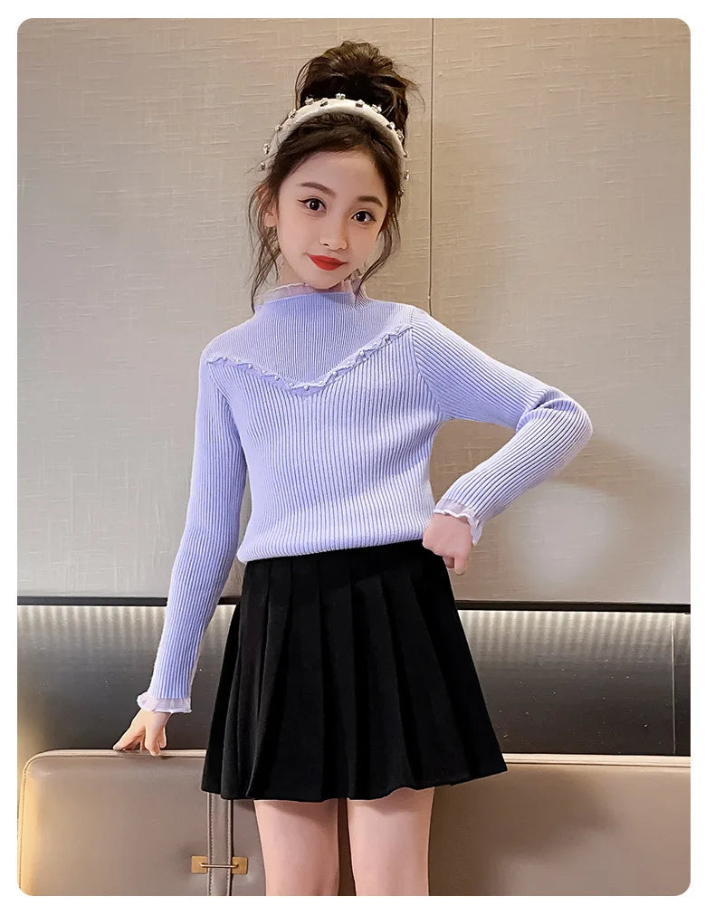 Children's clothing girls autumn knitted sweater new children's pearl bottoming shirt autumn and winter