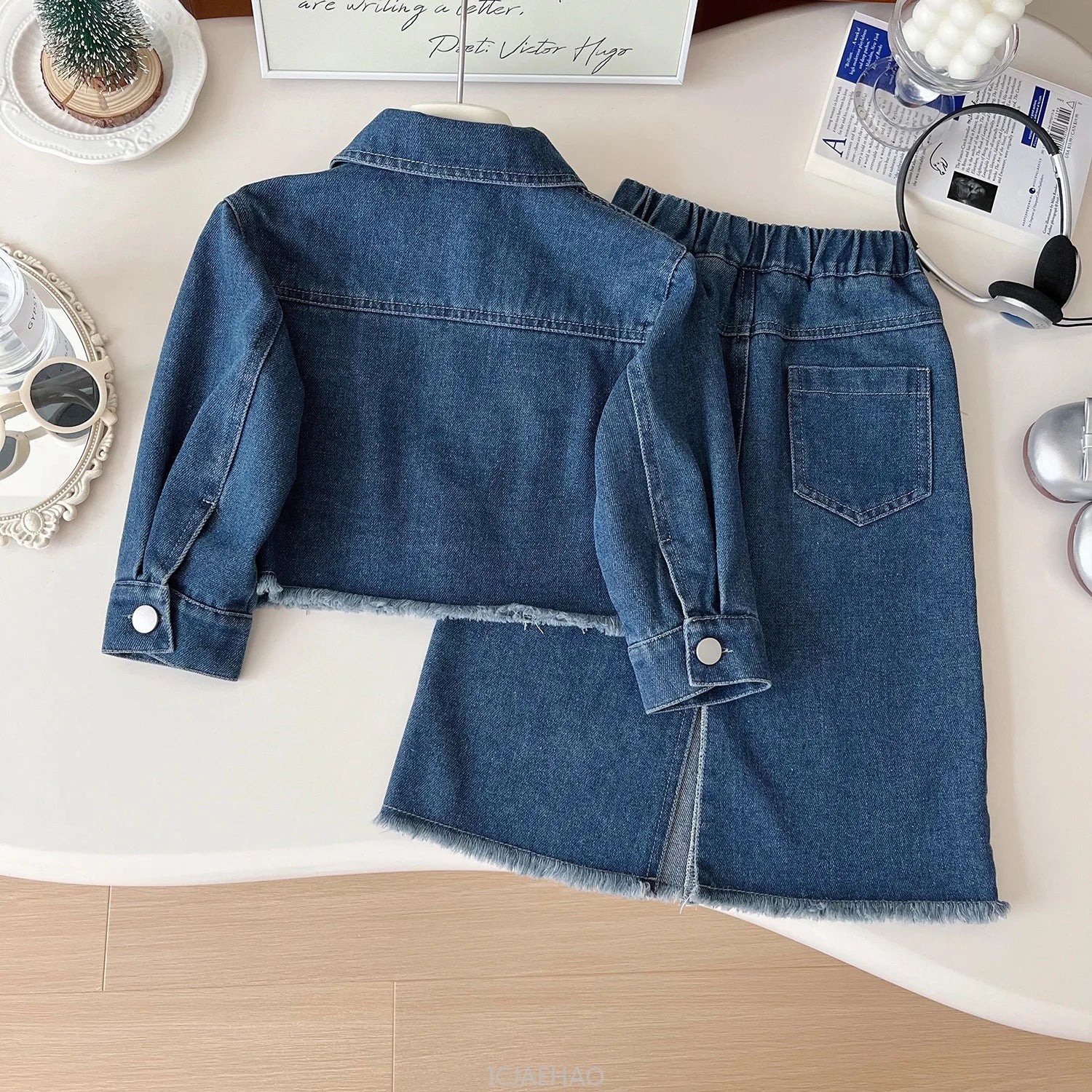 Teen Girl Clothes Little Baby 2 Piece Clothing DenimPiece Sets Fashion Children Autumn Outfits Kids Jacket and Long Skirts Two