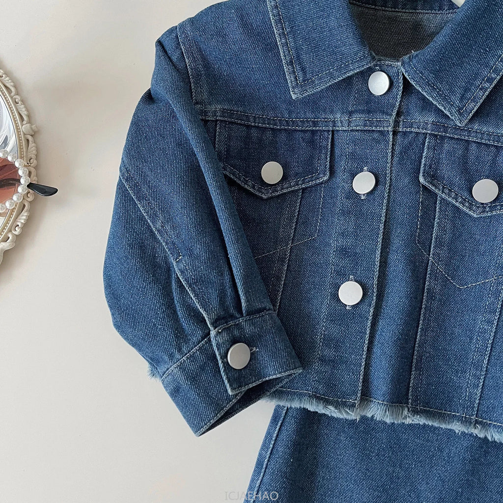 Teen Girl Clothes Little Baby 2 Piece Clothing DenimPiece Sets Fashion Children Autumn Outfits Kids Jacket and Long Skirts Two