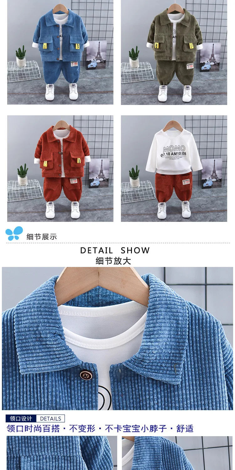 Toddler Baby Boys girl Clothes Set spring autumn corduroy Cartoon Clothing Sets Boys Hoodies Jacket And Pants Kids Suit 0-5Y