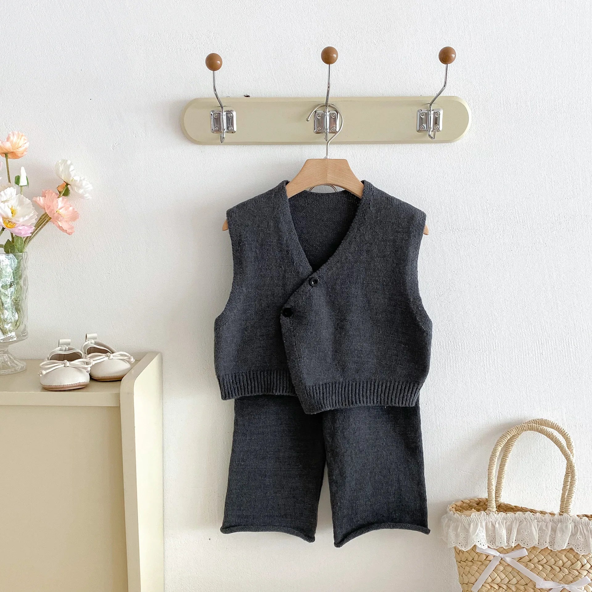 1-6Y Kids Clothing Set Knit Vest And Wide Leg Pants 2 Pcs Boys Clothing Set Brief Style Girls Sweater Suit