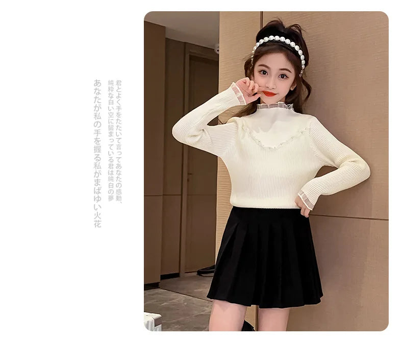 Children's clothing girls autumn knitted sweater new children's pearl bottoming shirt autumn and winter