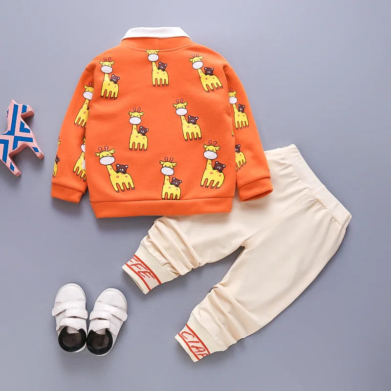 Toddler Baby Boys girl Clothes Set spring autumn corduroy Cartoon Clothing Sets Boys Hoodies Jacket And Pants Kids Suit 0-5Y