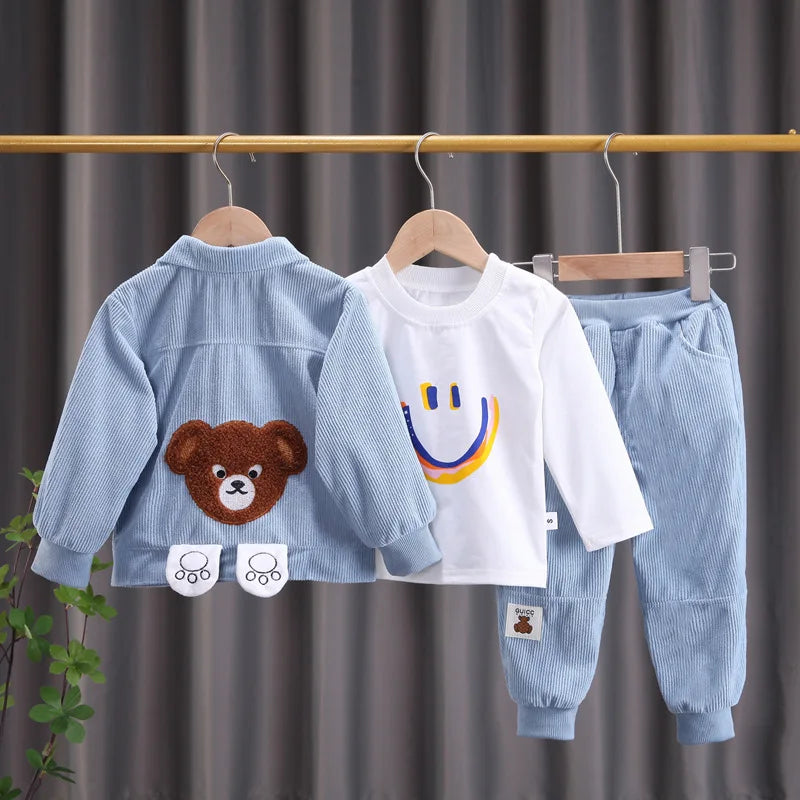 Toddler Baby Boys girl Clothes Set spring autumn corduroy Cartoon Clothing Sets Boys Hoodies Jacket And Pants Kids Suit 0-5Y