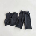 1-6Y Kids Clothing Set Knit Vest And Wide Leg Pants 2 Pcs Boys Clothing Set Brief Style Girls Sweater Suit