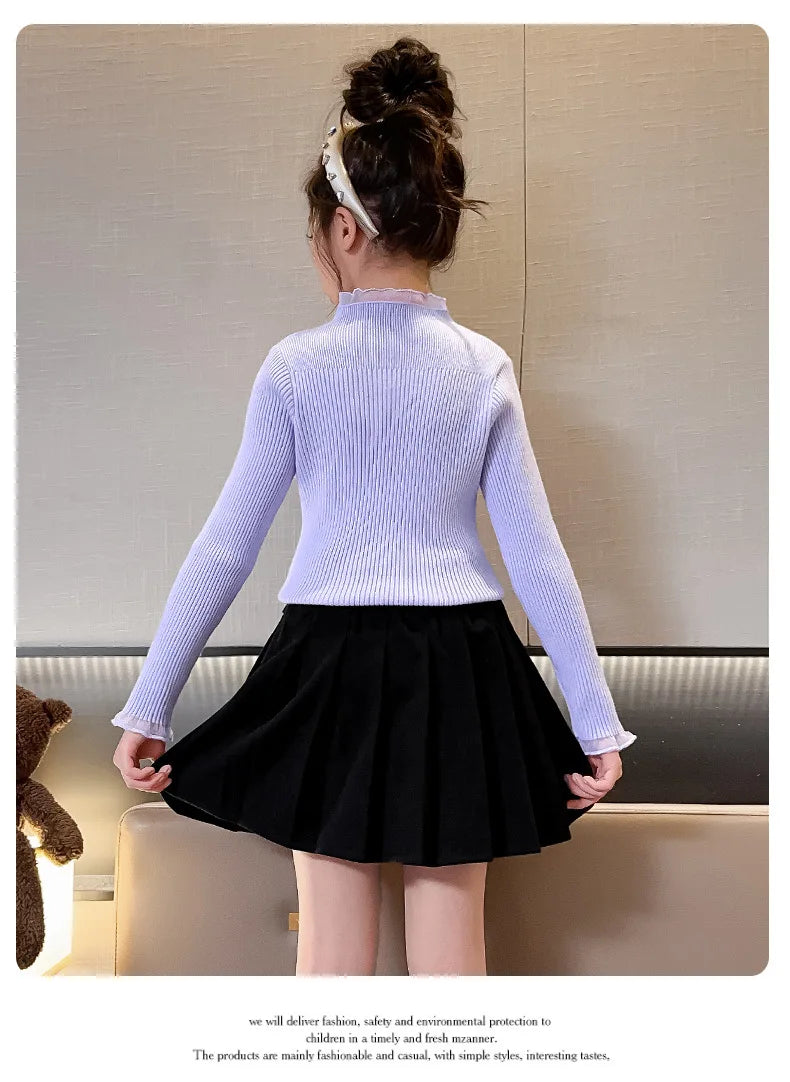 Children's clothing girls autumn knitted sweater new children's pearl bottoming shirt autumn and winter