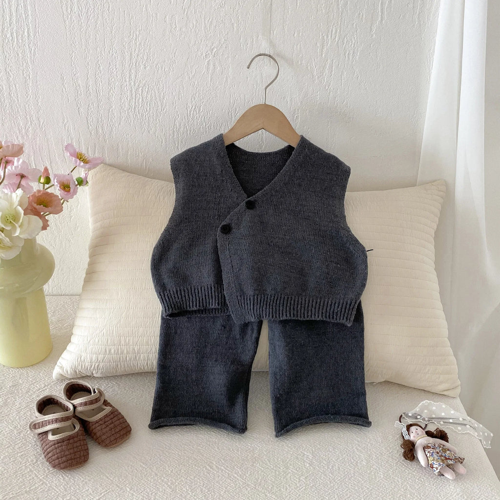 1-6Y Kids Clothing Set Knit Vest And Wide Leg Pants 2 Pcs Boys Clothing Set Brief Style Girls Sweater Suit