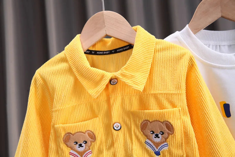 Toddler Baby Boys girl Clothes Set spring autumn corduroy Cartoon Clothing Sets Boys Hoodies Jacket And Pants Kids Suit 0-5Y