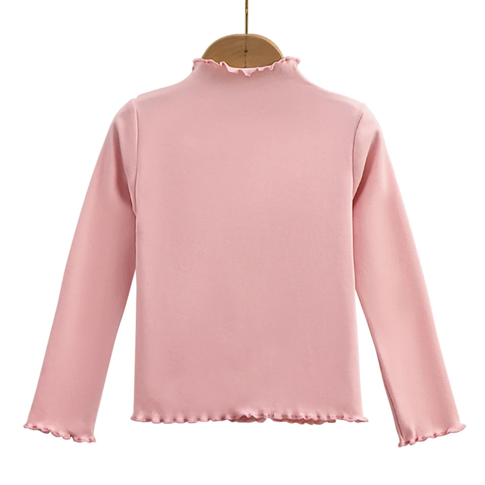 Children Clothing New Girls Base Shirt For Autumn and Winter Children Trendy Black Fungus Edge Solid Color Long Sleeved T-shirt