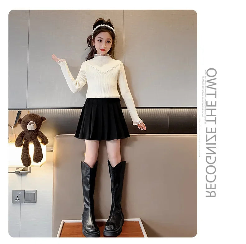 Children's clothing girls autumn knitted sweater new children's pearl bottoming shirt autumn and winter