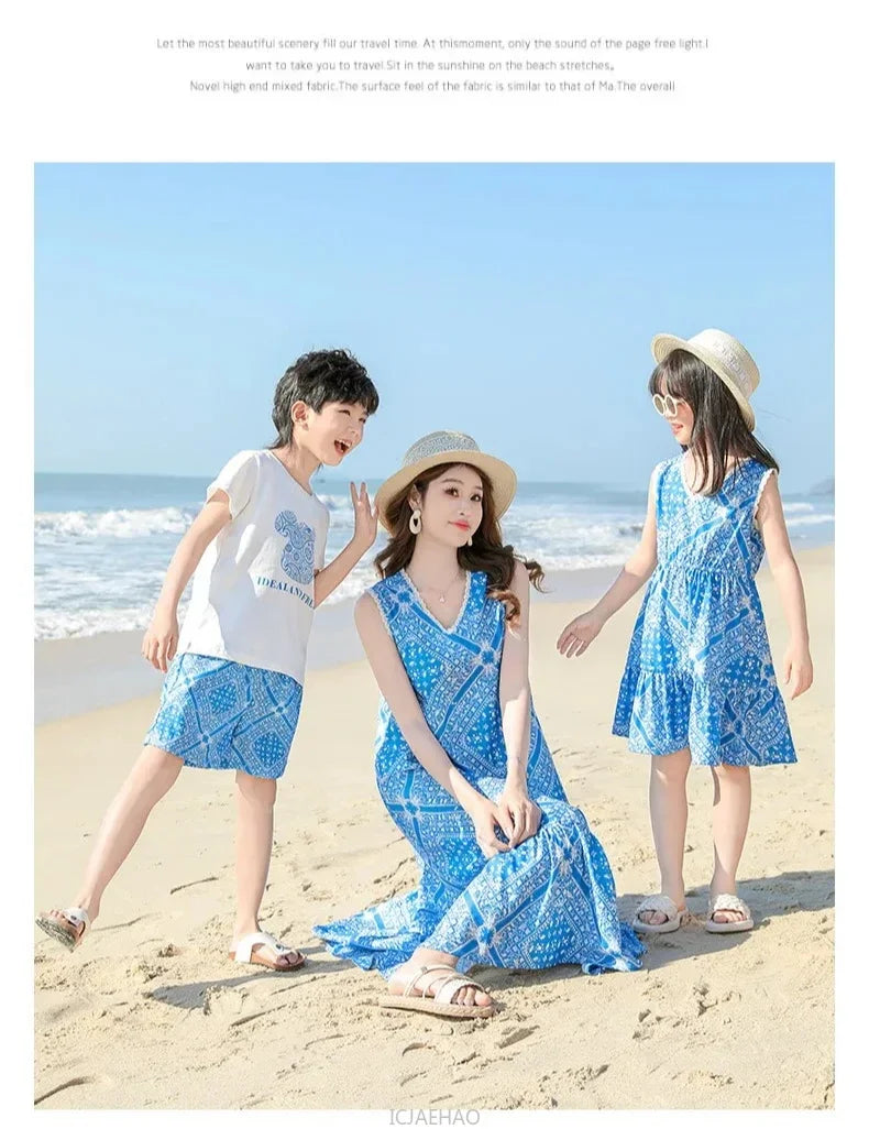 Teen Girl Clothes Family Matching Outfits Children Mother-child Costume Vestido Father and Daughter Son Clothing Kids Parent
