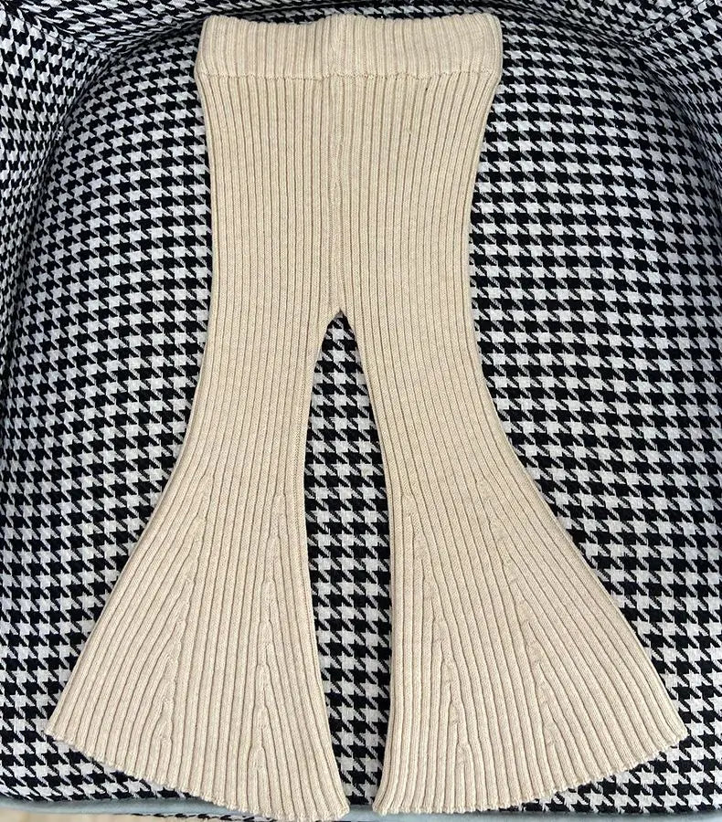 Children Clothing 2023 New Spring and Autumn Pants Girl Knitted Bell Bottoms Korean Style Baby Solid Color Wool Elastic Leggings