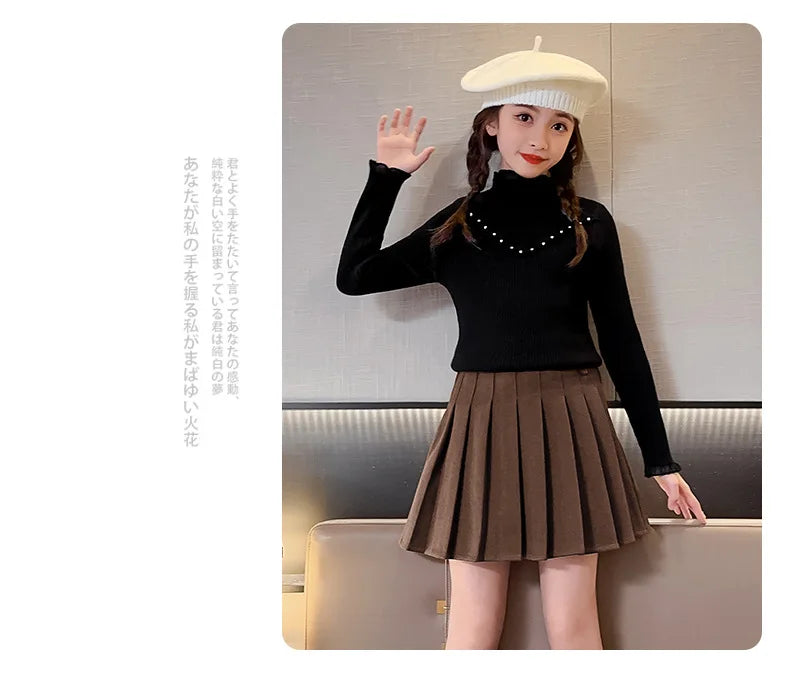 Children's clothing girls autumn knitted sweater new children's pearl bottoming shirt autumn and winter