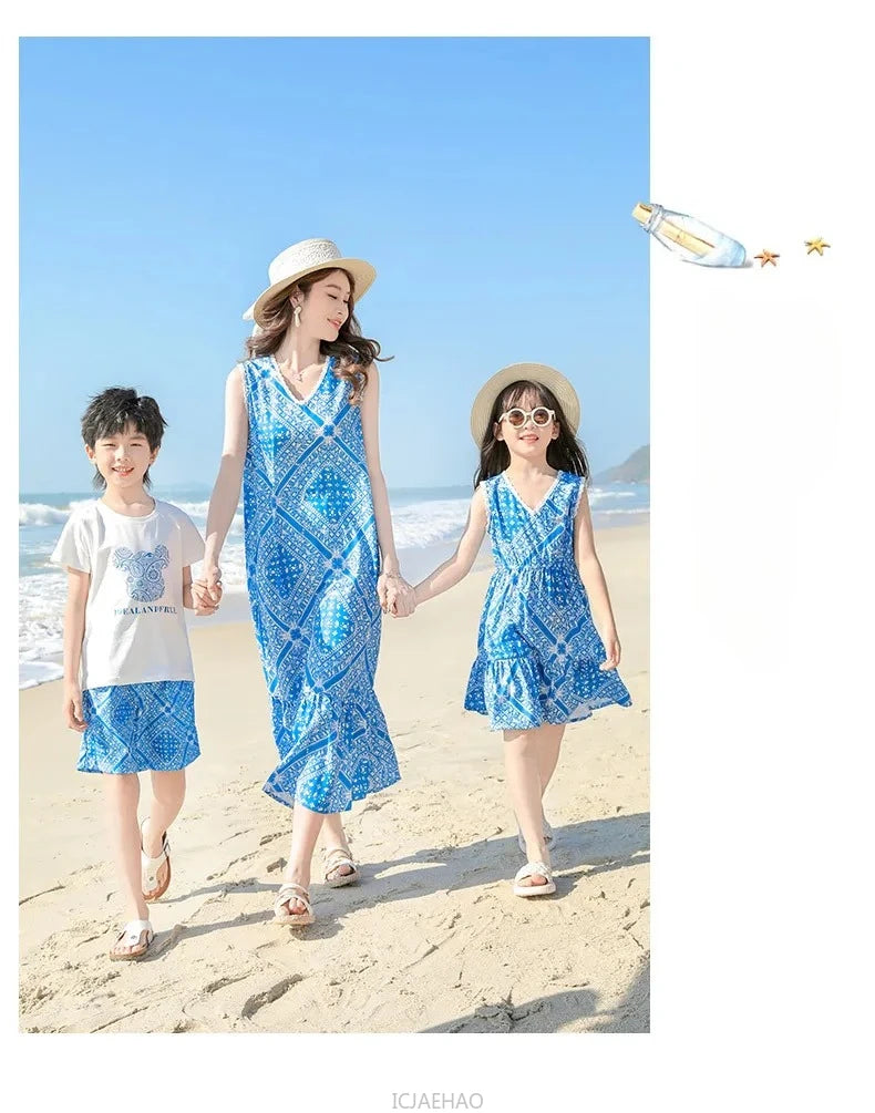 Teen Girl Clothes Family Matching Outfits Children Mother-child Costume Vestido Father and Daughter Son Clothing Kids Parent