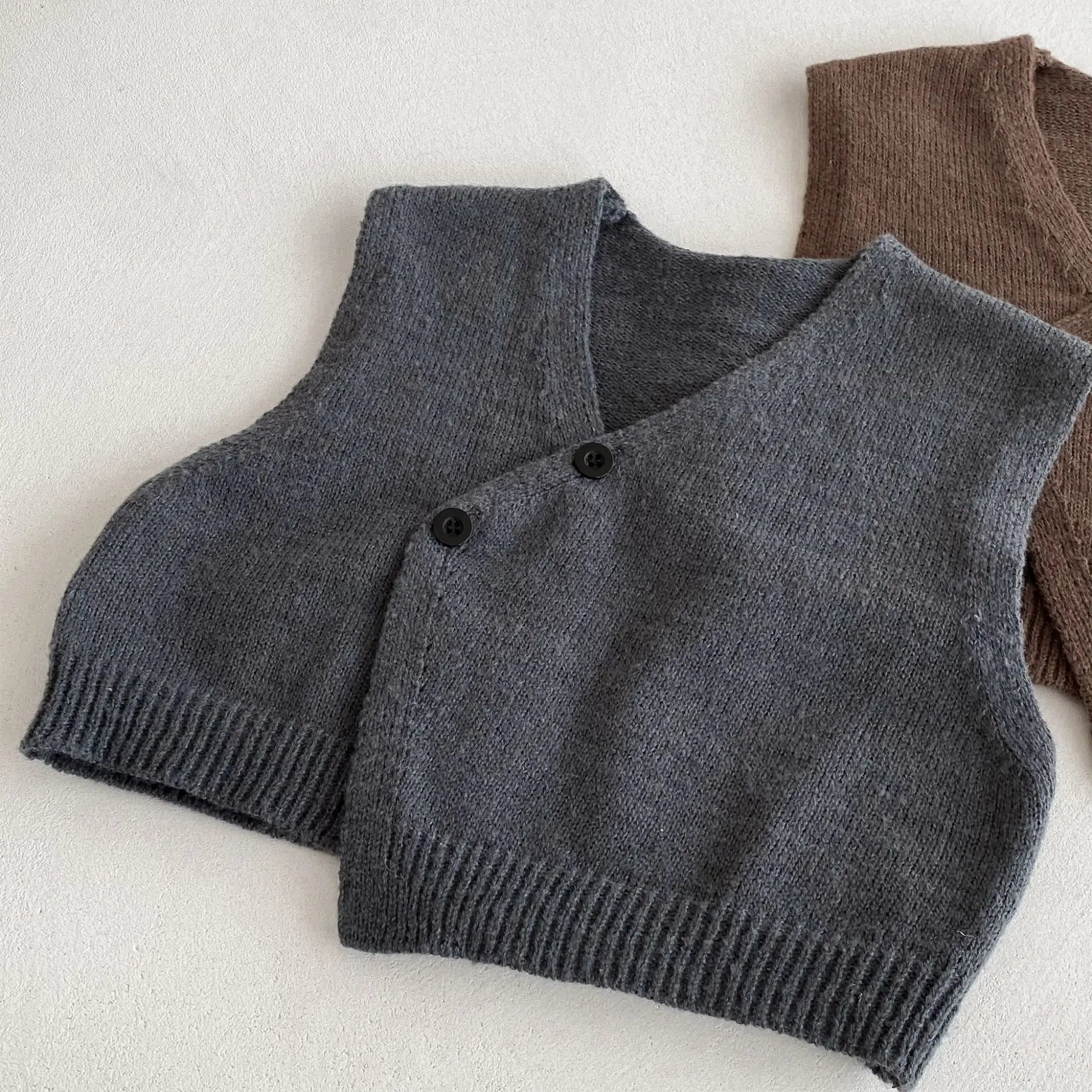 1-6Y Kids Clothing Set Knit Vest And Wide Leg Pants 2 Pcs Boys Clothing Set Brief Style Girls Sweater Suit