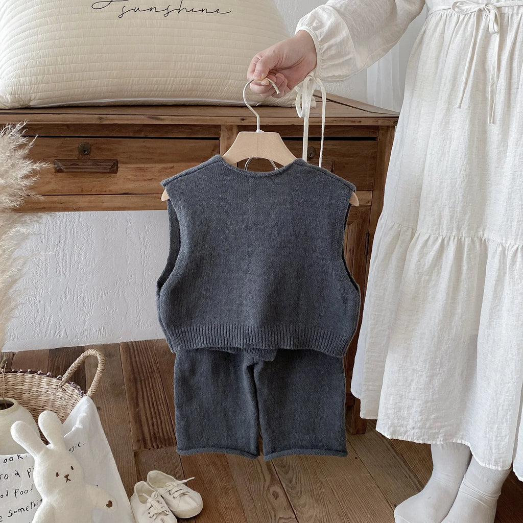 1-6Y Kids Clothing Set Knit Vest And Wide Leg Pants 2 Pcs Boys Clothing Set Brief Style Girls Sweater Suit