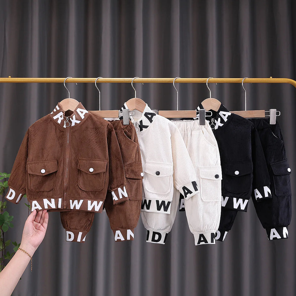Toddler Baby Boys girl Clothes Set spring autumn corduroy Cartoon Clothing Sets Boys Hoodies Jacket And Pants Kids Suit 0-5Y