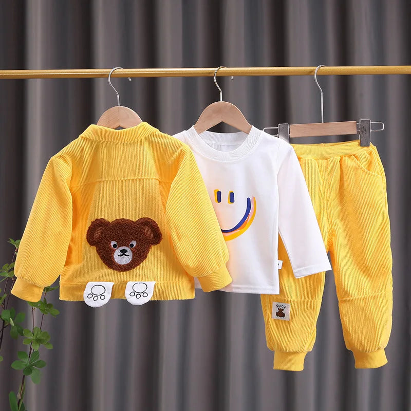 Toddler Baby Boys girl Clothes Set spring autumn corduroy Cartoon Clothing Sets Boys Hoodies Jacket And Pants Kids Suit 0-5Y
