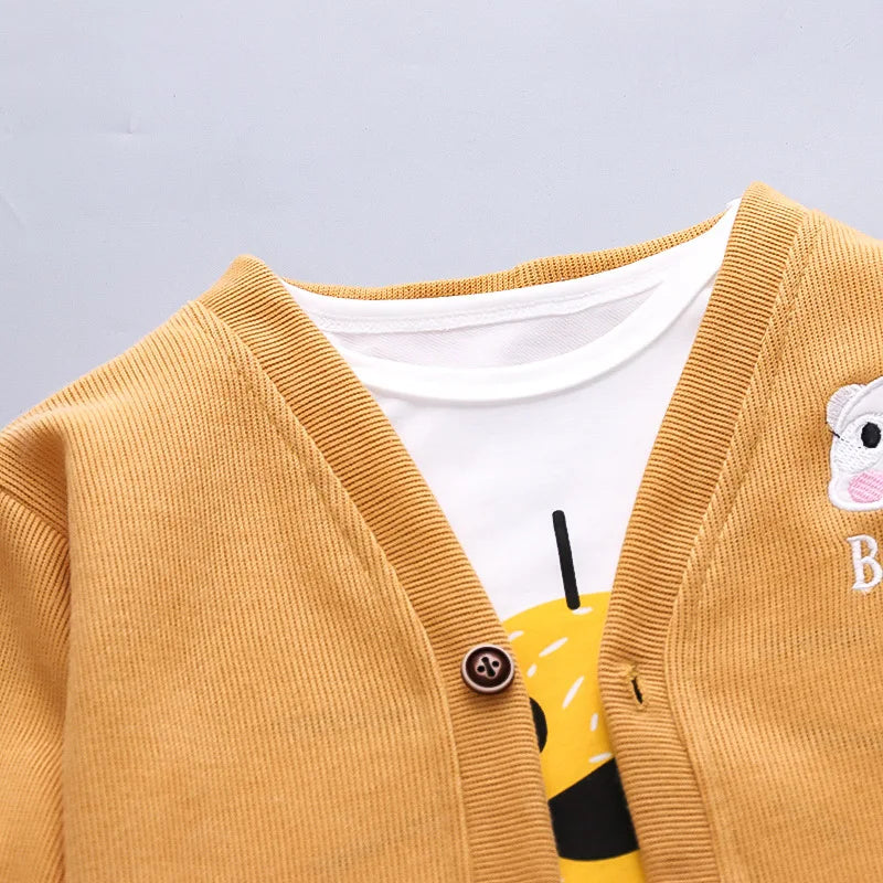 Toddler Baby Boys girl Clothes Set spring autumn corduroy Cartoon Clothing Sets Boys Hoodies Jacket And Pants Kids Suit 0-5Y