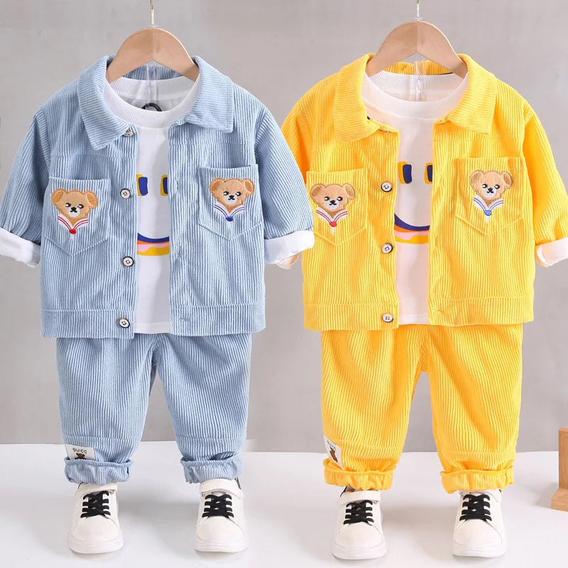 Toddler Baby Boys girl Clothes Set spring autumn corduroy Cartoon Clothing Sets Boys Hoodies Jacket And Pants Kids Suit 0-5Y