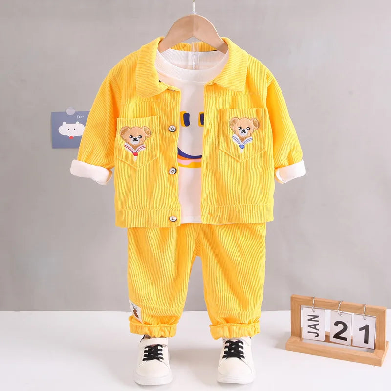 Toddler Baby Boys girl Clothes Set spring autumn corduroy Cartoon Clothing Sets Boys Hoodies Jacket And Pants Kids Suit 0-5Y