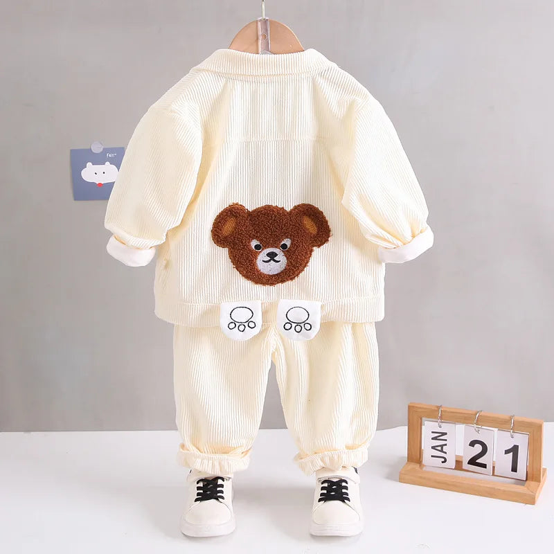 Toddler Baby Boys girl Clothes Set spring autumn corduroy Cartoon Clothing Sets Boys Hoodies Jacket And Pants Kids Suit 0-5Y