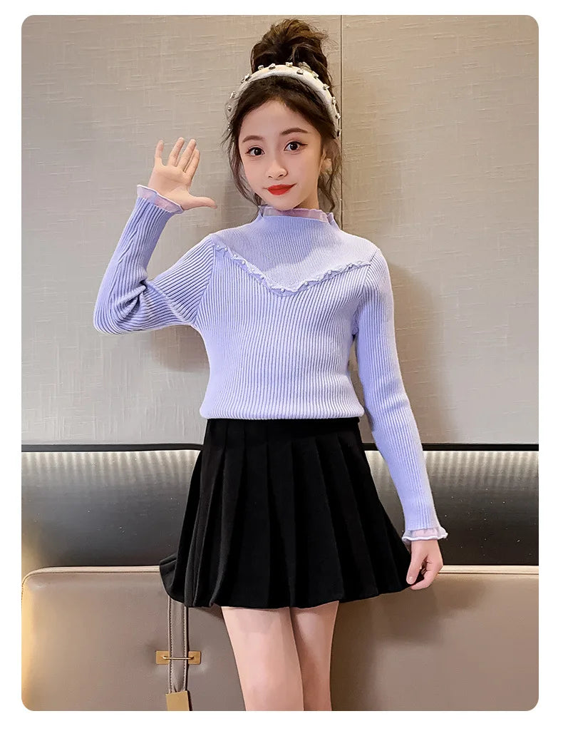 Children's clothing girls autumn knitted sweater new children's pearl bottoming shirt autumn and winter