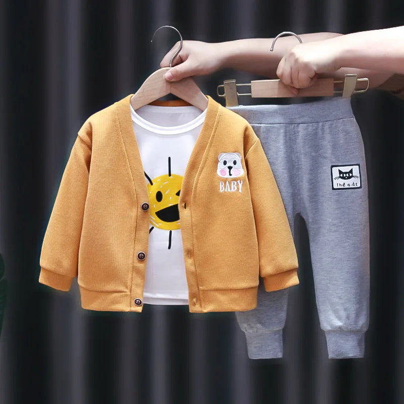 Toddler Baby Boys girl Clothes Set spring autumn corduroy Cartoon Clothing Sets Boys Hoodies Jacket And Pants Kids Suit 0-5Y