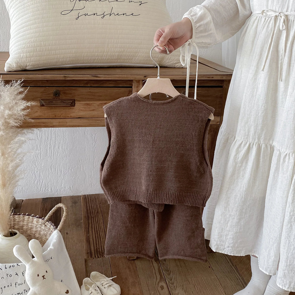 1-6Y Kids Clothing Set Knit Vest And Wide Leg Pants 2 Pcs Boys Clothing Set Brief Style Girls Sweater Suit