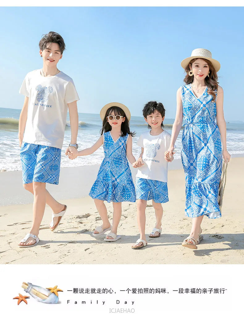 Teen Girl Clothes Family Matching Outfits Children Mother-child Costume Vestido Father and Daughter Son Clothing Kids Parent