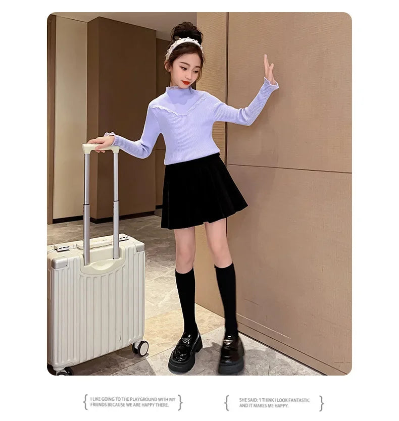 Children's clothing girls autumn knitted sweater new children's pearl bottoming shirt autumn and winter
