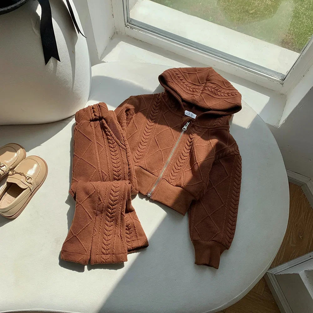 Children's Clothing Sets Long Sleeved Hooded Top + Flared Pants 2pcs Girl Clothes Kids Boutique Clothes 2 To 8 Years