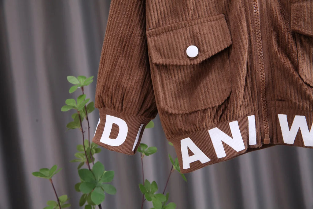 Toddler Baby Boys girl Clothes Set spring autumn corduroy Cartoon Clothing Sets Boys Hoodies Jacket And Pants Kids Suit 0-5Y