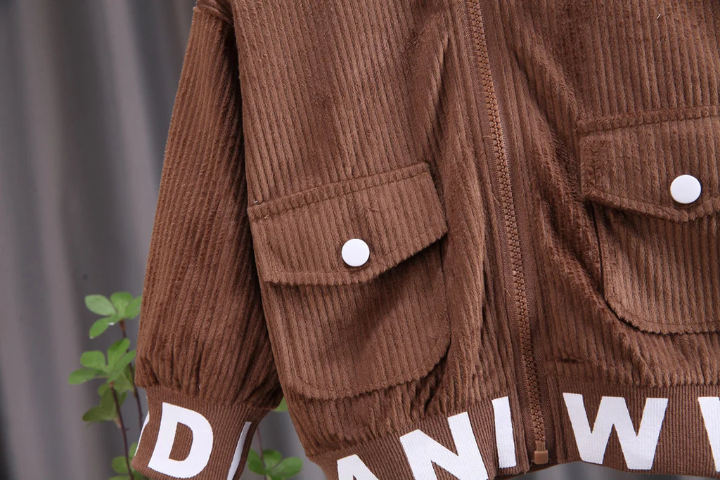 Toddler Baby Boys girl Clothes Set spring autumn corduroy Cartoon Clothing Sets Boys Hoodies Jacket And Pants Kids Suit 0-5Y