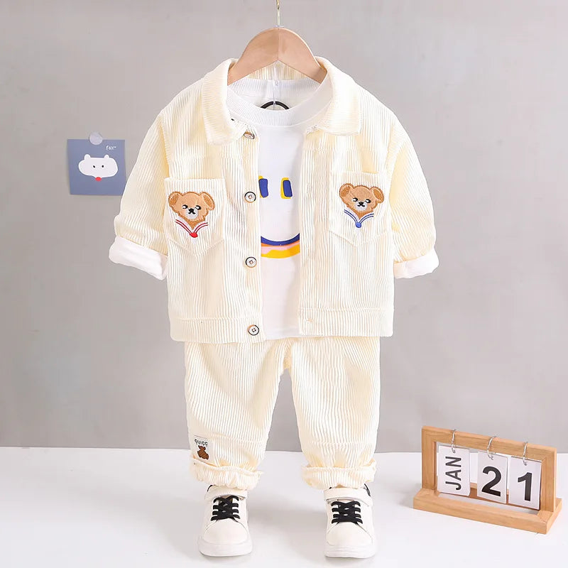 Toddler Baby Boys girl Clothes Set spring autumn corduroy Cartoon Clothing Sets Boys Hoodies Jacket And Pants Kids Suit 0-5Y