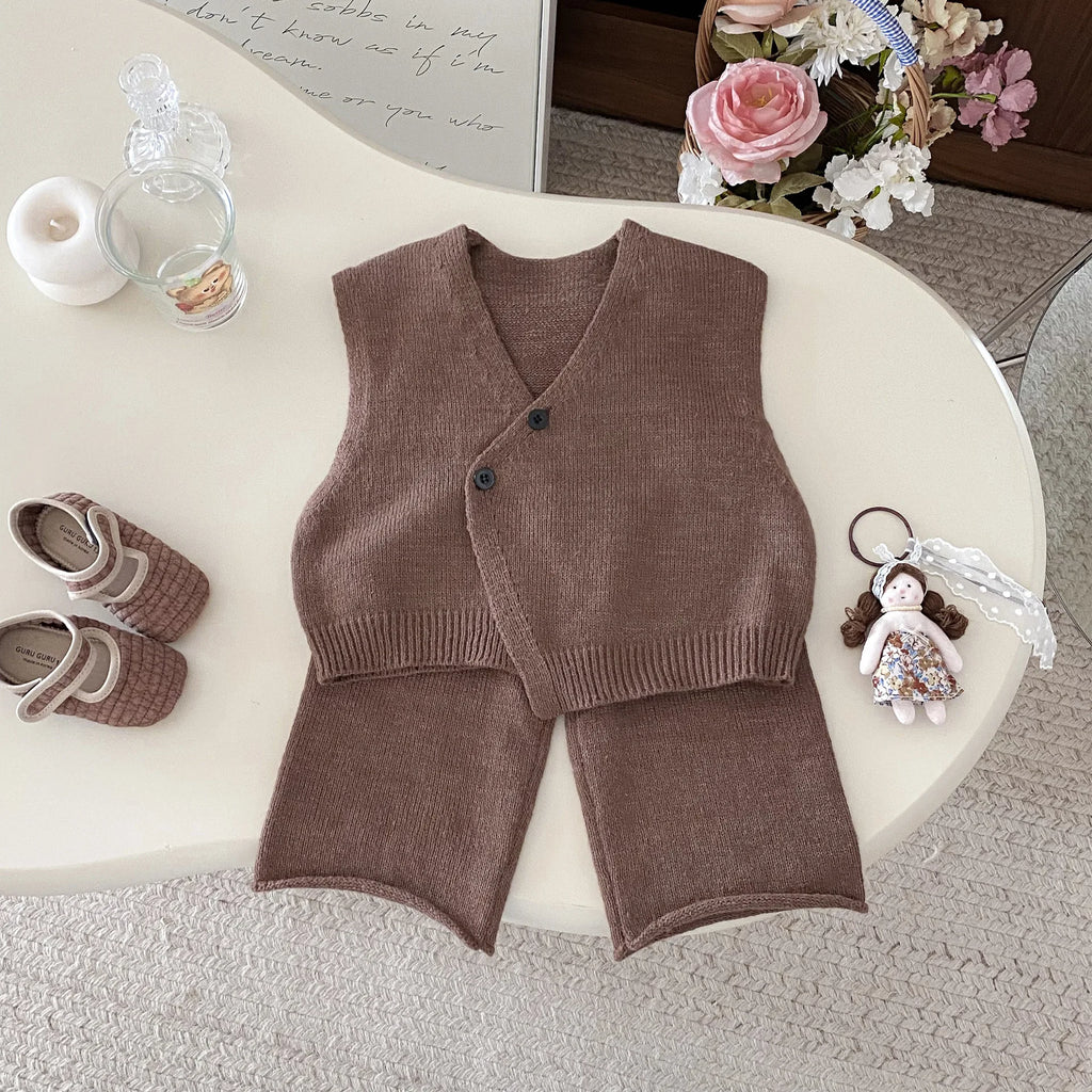 1-6Y Kids Clothing Set Knit Vest And Wide Leg Pants 2 Pcs Boys Clothing Set Brief Style Girls Sweater Suit