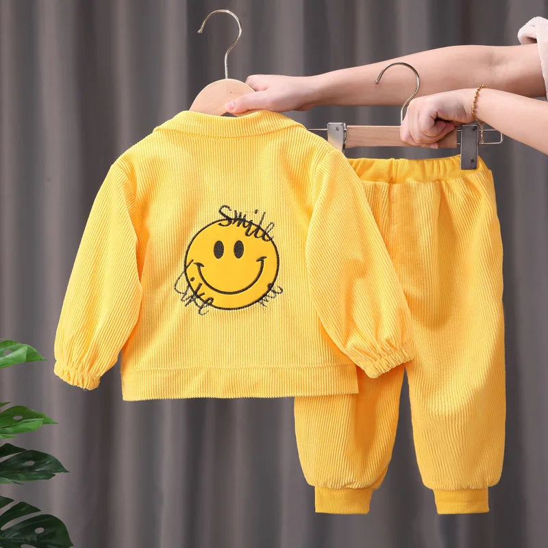 Toddler Baby Boys girl Clothes Set spring autumn corduroy Cartoon Clothing Sets Boys Hoodies Jacket And Pants Kids Suit 0-5Y