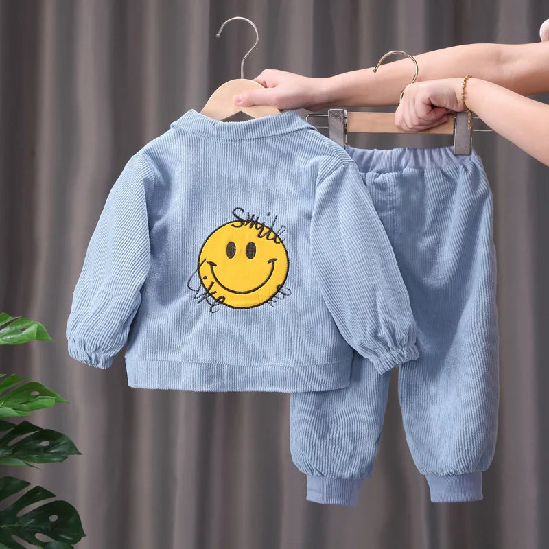 Toddler Baby Boys girl Clothes Set spring autumn corduroy Cartoon Clothing Sets Boys Hoodies Jacket And Pants Kids Suit 0-5Y