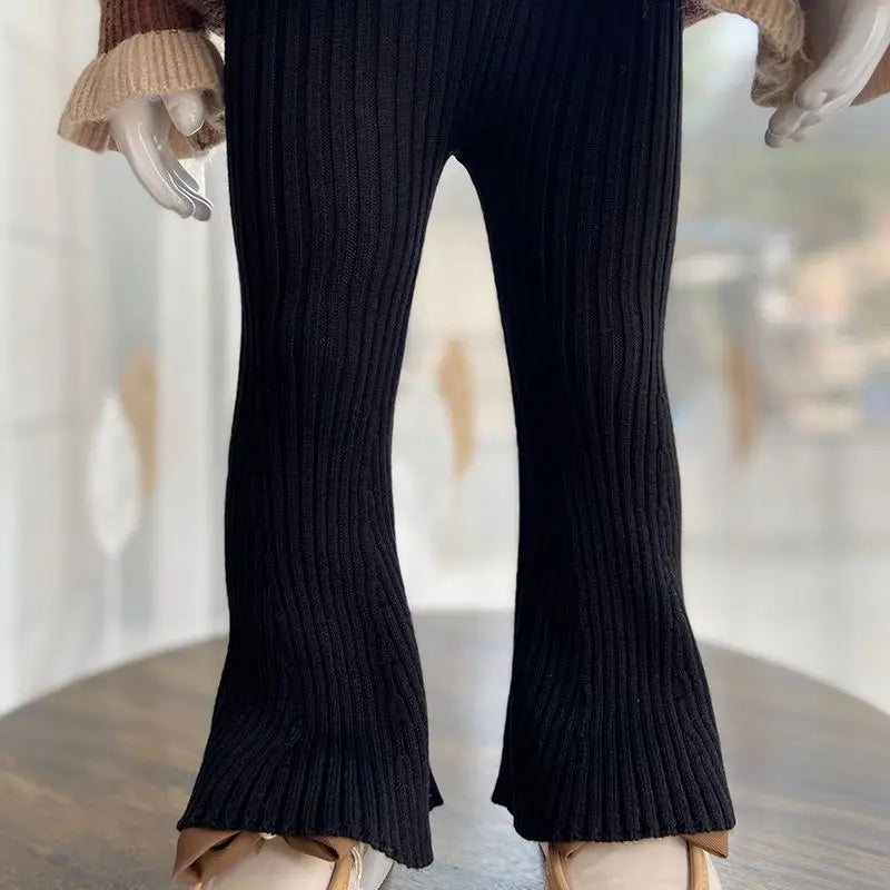 Children Clothing 2023 New Spring and Autumn Pants Girl Knitted Bell Bottoms Korean Style Baby Solid Color Wool Elastic Leggings