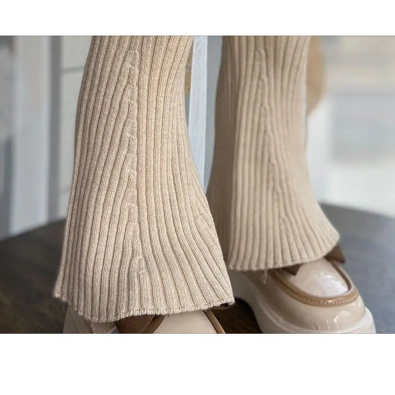 Children Clothing 2023 New Spring and Autumn Pants Girl Knitted Bell Bottoms Korean Style Baby Solid Color Wool Elastic Leggings