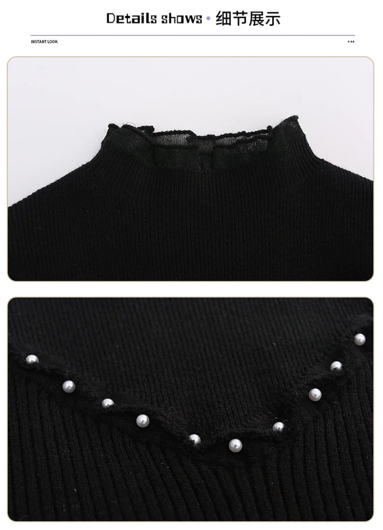 Children's clothing girls autumn knitted sweater new children's pearl bottoming shirt autumn and winter