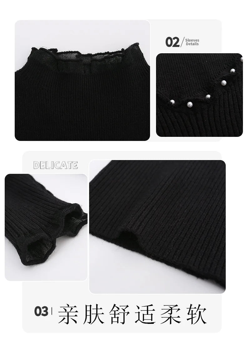 Children's clothing girls autumn knitted sweater new children's pearl bottoming shirt autumn and winter