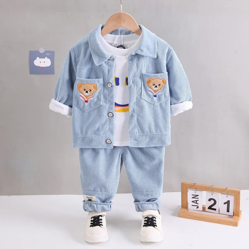 Toddler Baby Boys girl Clothes Set spring autumn corduroy Cartoon Clothing Sets Boys Hoodies Jacket And Pants Kids Suit 0-5Y
